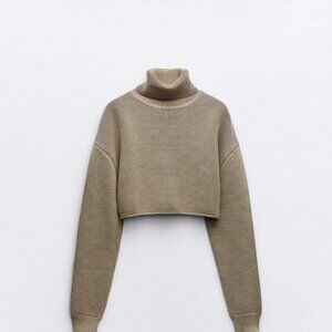 ZARA Acid wash crop knit turtleneck sweater